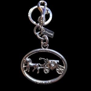 Letter "C" Horse And Carrige Metal Bag Charm Keychain with Silver Accents